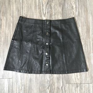 Black Leather Button Down Mini Skirt
